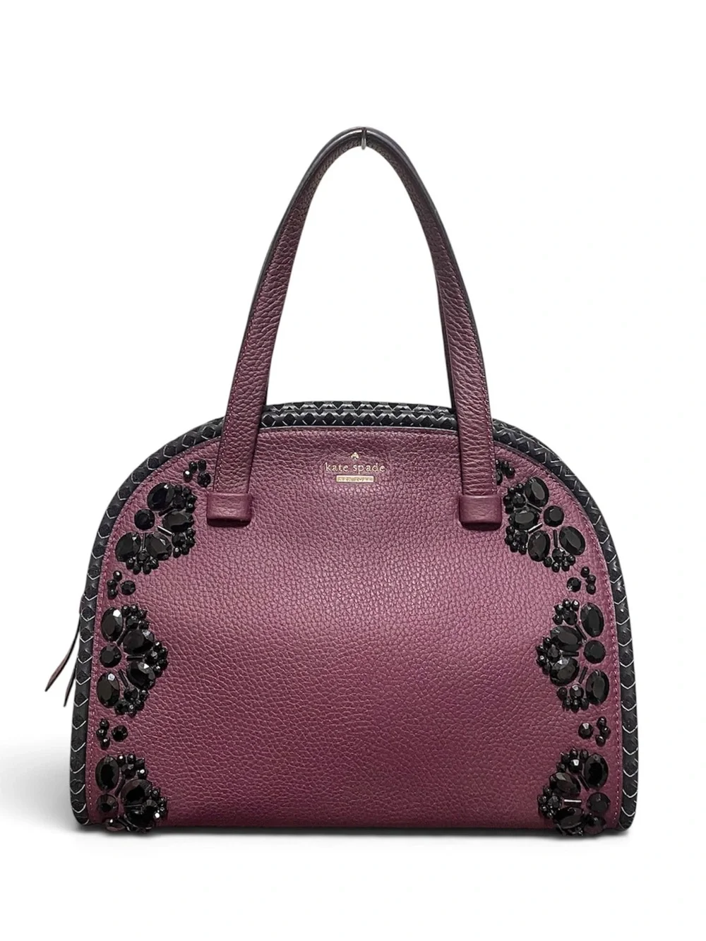 Kate Spade Anderson Way Reiley Embellished Leather Dome Satchel Bag Plum Berry